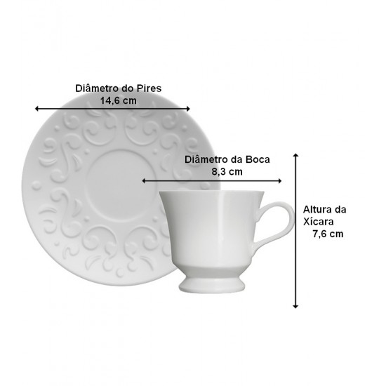 Xicara 190ml Para Chá Com Pires Tassel Porcelana Germer